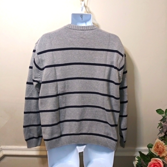 Vintage 2003 Men's GAP Factory Gray & Navy Striped 100% Cotton Crew Neck Sweater - Picture 2 of 5